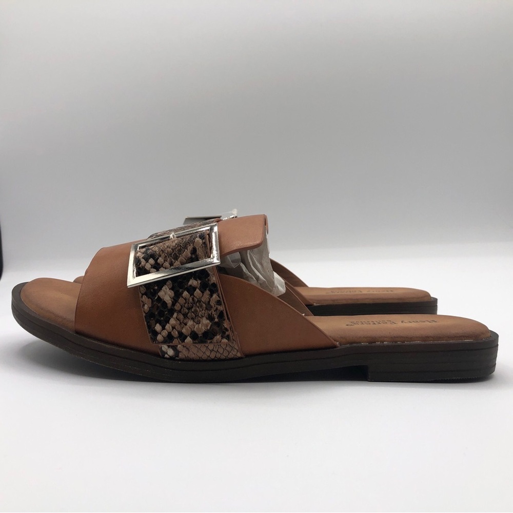 Henry Ferrera Women’s Comfort-B Faux Snake Skin Camel Size 8 Slip On Sandals